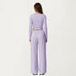 Long Sleeve Wrap Front Crop Top with Tie Waist V Neck Fitted Stretch Knit Shirt
