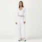 Long Sleeve Wrap Front Crop Top with Tie Waist V Neck Fitted Stretch Knit Shirt