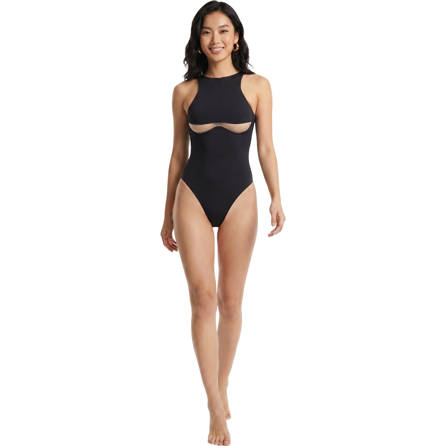 High Neck Cutout One Piece Swimsuit