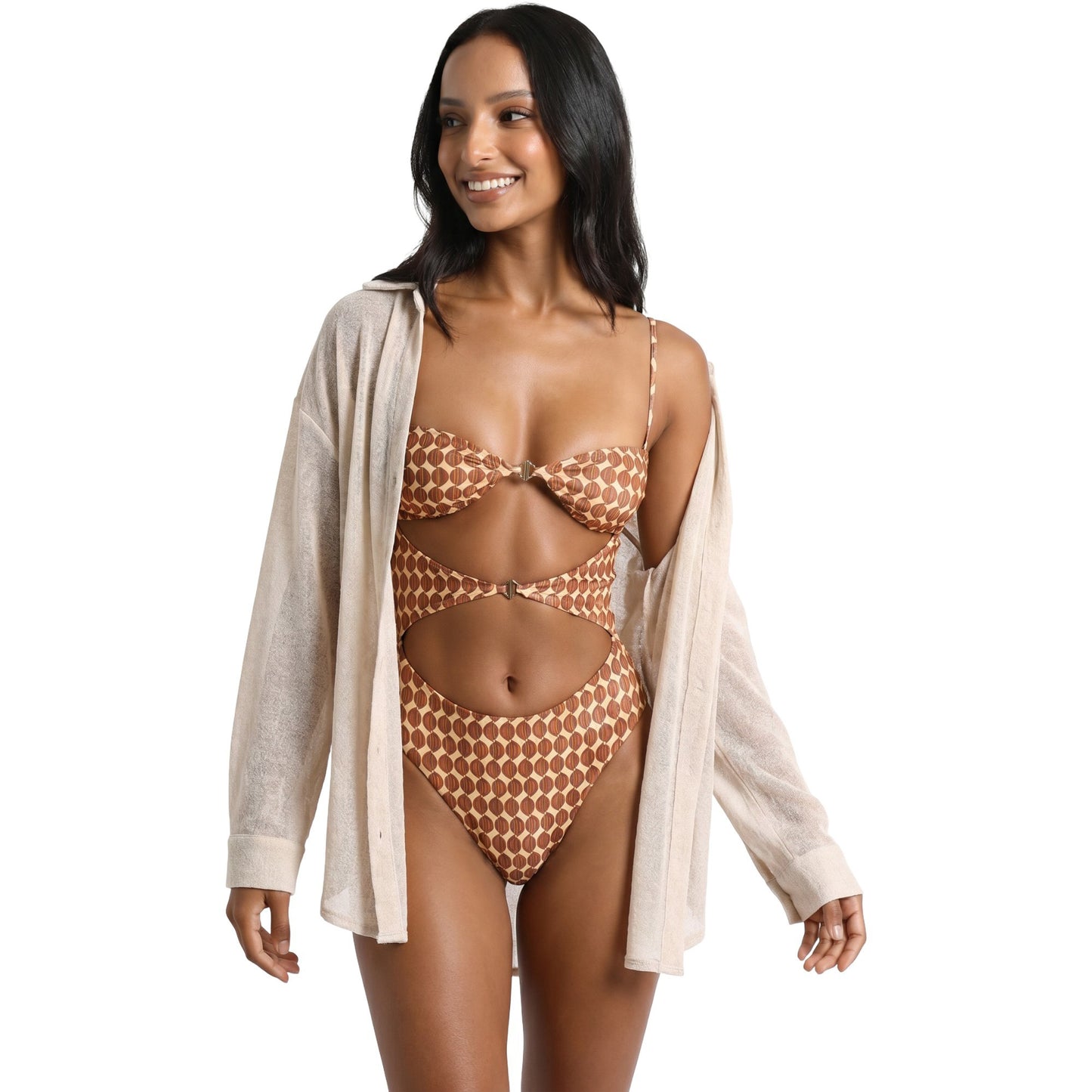 Printed Cutout One Piece Swimsuit with Adjustable Straps
