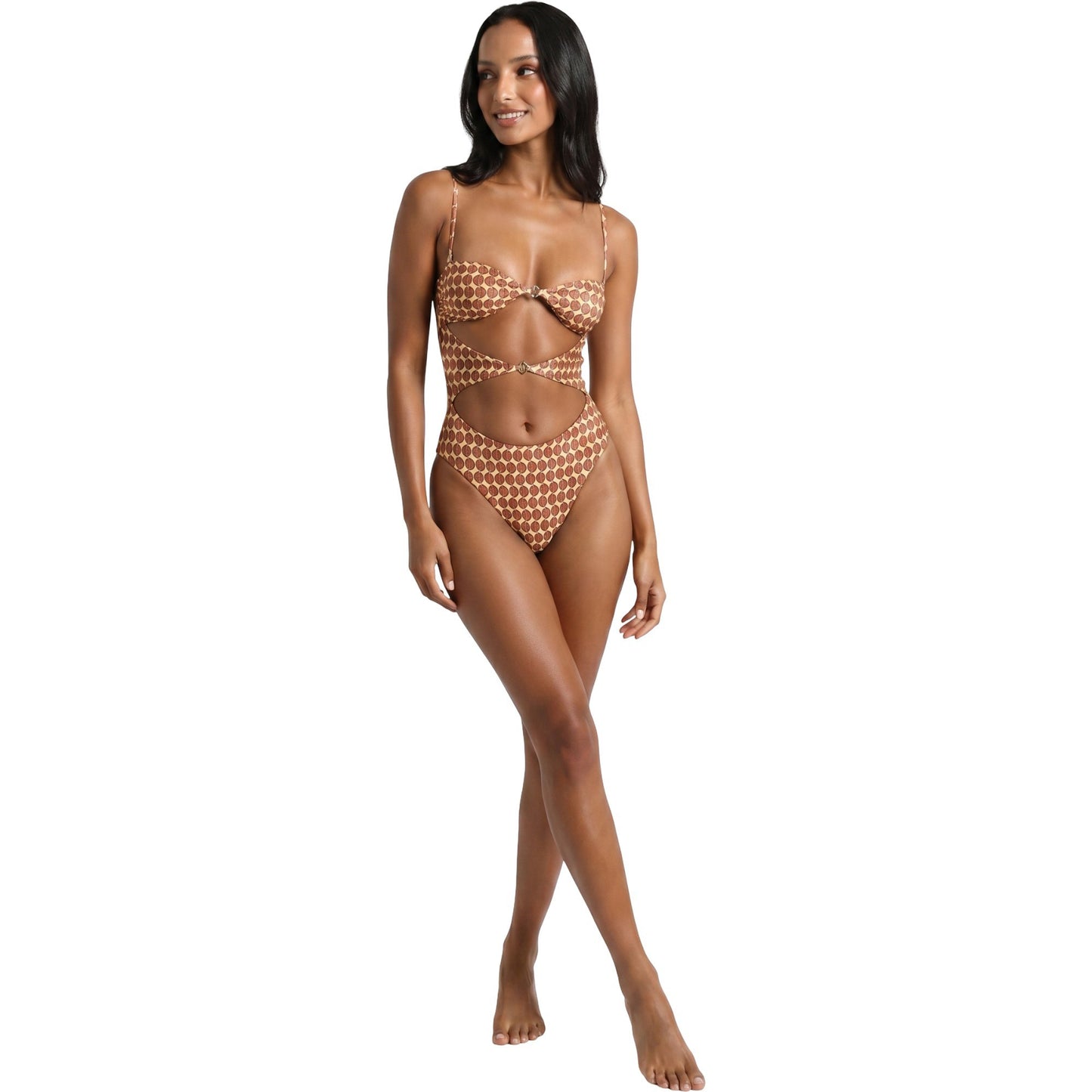 Printed Cutout One Piece Swimsuit with Adjustable Straps