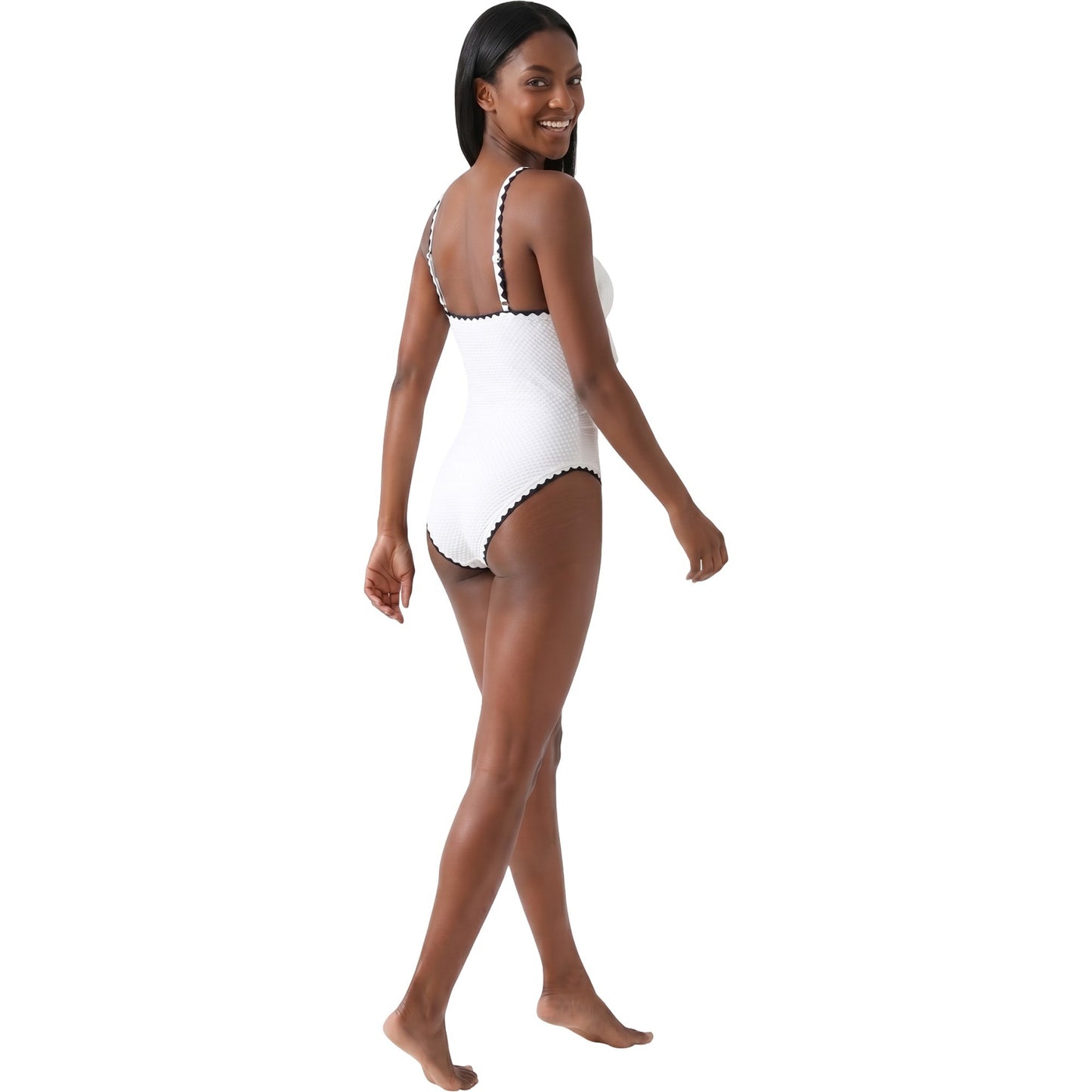 Textured Tie Front One Piece Swimsuit with Open Back