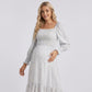 Maternity Off Shoulder Floral Midi Dress with Smocked Bodice and Tiered Hem