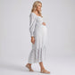 Maternity Off Shoulder Floral Midi Dress with Smocked Bodice and Tiered Hem