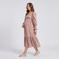 Maternity Off Shoulder Floral Midi Dress with Smocked Bodice and Tiered Hem
