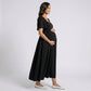 Maternity V Neck Midi Dress with Flutter Sleeves and Smocked Empire Waist