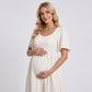 Maternity V Neck Midi Dress with Flutter Sleeves and Smocked Empire Waist