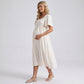 Maternity V Neck Midi Dress with Flutter Sleeves and Smocked Empire Waist