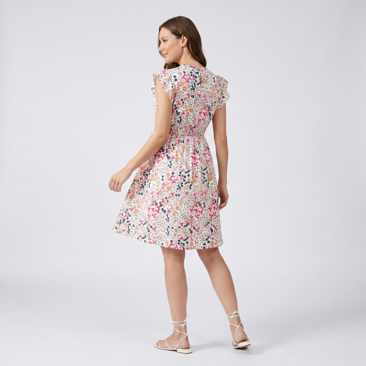 Floral Maternity Dress with Flutter Sleeves and Empire Waist