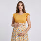 Flutter Sleeve Maternity Dress with Floral Skirt and Tie Waist