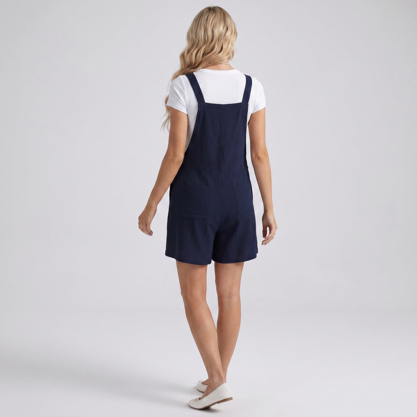 Maternity Overall Romper with Pleated Front and Button Strap Details