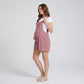 Maternity Overall Romper with Pleated Front and Button Strap Details