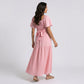Pleated Maternity Maxi Dress with Flutter Sleeves and Tiered Skirt