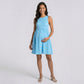 Sleeveless Maternity Mini Dress with Textured Knit Bodice and Flared Skirt