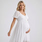 Puff Sleeve Maternity Maxi Dress with Button Front and Tie Detail