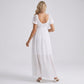 Puff Sleeve Maternity Maxi Dress with Button Front and Tie Detail
