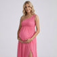 One Shoulder Maternity Maxi Dress with Smocked Bodice and Flowing Skirt