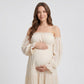 Off Shoulder Maternity Maxi Dress with Sheer Long Sleeves and Tiered Skirt