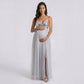 Sequin Bodice Maternity Maxi Dress with Tulle Skirt and Front Slit