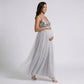 Sequin Bodice Maternity Maxi Dress with Tulle Skirt and Front Slit