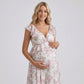 Floral Maternity Maxi Dress with Ruffle Sleeves and Empire Waist