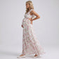 Floral Maternity Maxi Dress with Ruffle Sleeves and Empire Waist