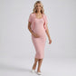 Ribbed Maternity Midi Dress with Ruffle Trim Cardigan Set