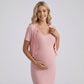 Ribbed Maternity Midi Dress with Ruffle Trim Cardigan Set
