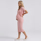 Ribbed Maternity Midi Dress with Ruffle Trim Cardigan Set