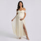 Off Shoulder Maternity Maxi Dress with Ruched Bodice and Front Slit
