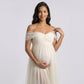 Off Shoulder Maternity Maxi Dress with Ruched Bodice and Front Slit