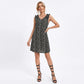 Sleeveless V Neck Mini Dress with Ruffle Shoulder Detail and Flowy Fit