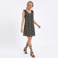 Sleeveless V Neck Mini Dress with Ruffle Shoulder Detail and Flowy Fit