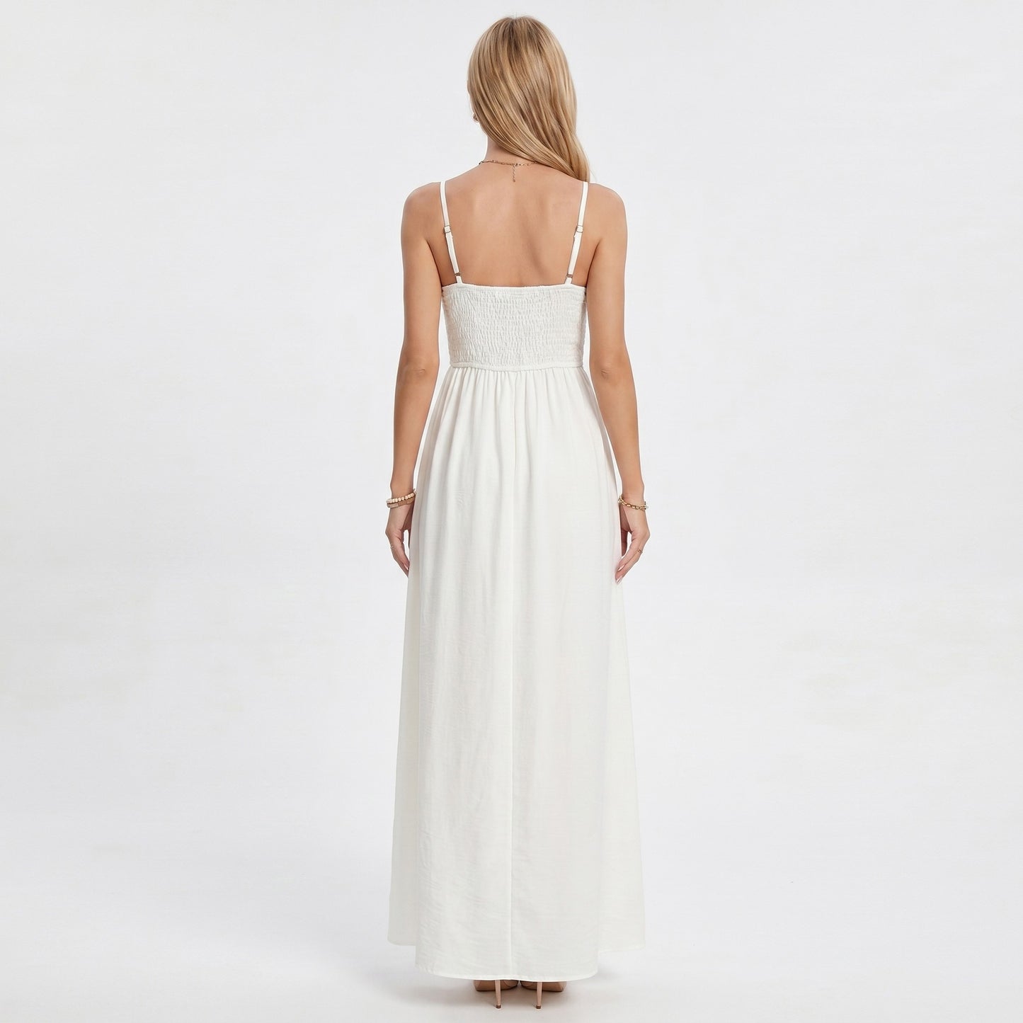 Lace Bodice Maxi Dress with Spaghetti Straps and Flowy Skirt