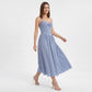 Gingham Midi Dress with Twist Front Bodice and Spaghetti Straps