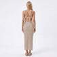 Striped Halter Maxi Dress with Open Back Tie Detail and Fitted Knit Silhouette