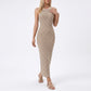 Striped Halter Maxi Dress with Open Back Tie Detail and Fitted Knit Silhouette