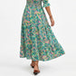 Printed Midi Dress with V Neckline Smocked Waist and Tiered Skirt