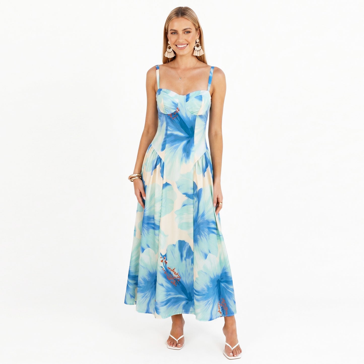 Floral Maxi Dress with Sweetheart Bodice and Smocked Back