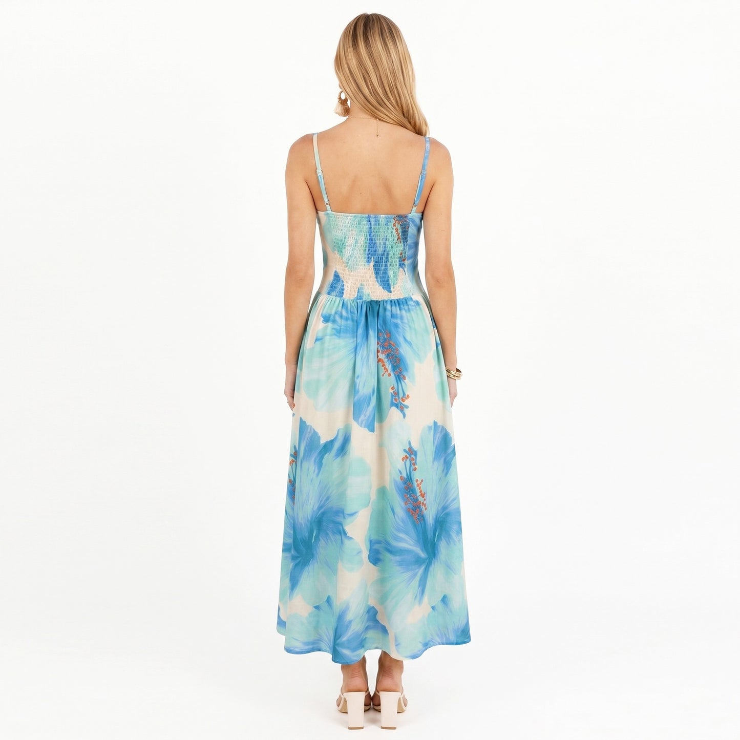 Floral Maxi Dress with Sweetheart Bodice and Smocked Back