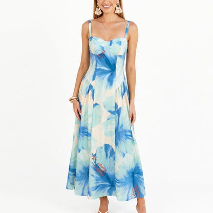 Floral Maxi Dress with Sweetheart Bodice and Smocked Back