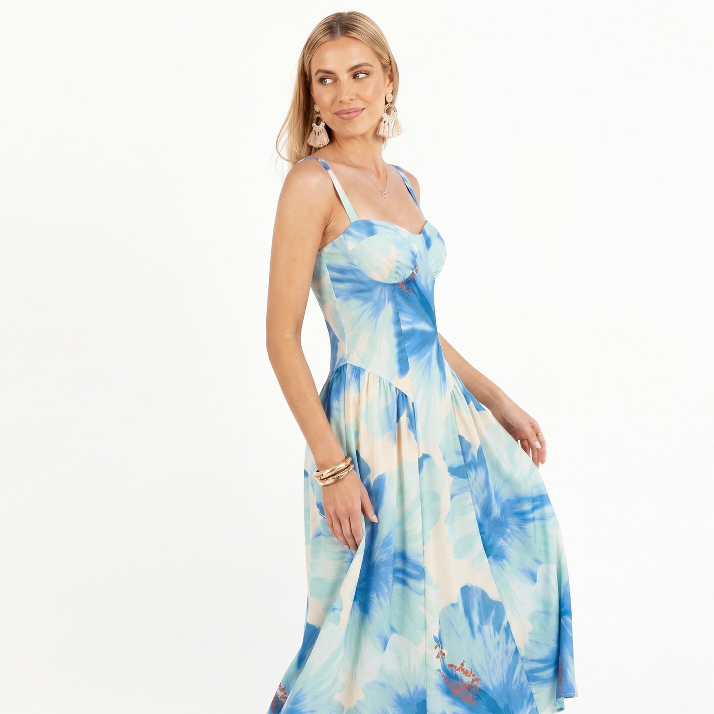 Floral Maxi Dress with Sweetheart Bodice and Smocked Back