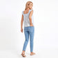 Striped Sleeveless Top with Ruffle Straps Button Front and Lace Trim