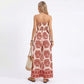 Strapless Wide Leg Jumpsuit with Tie Front Bodice and Printed Design