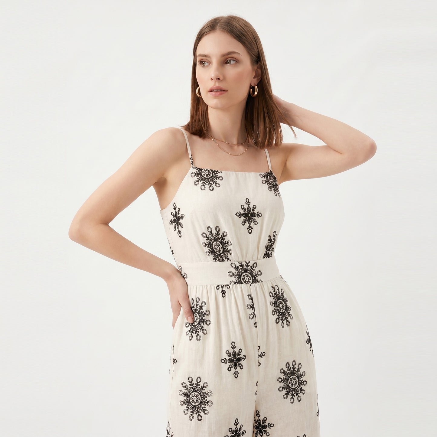 Printed Wide Leg Jumpsuit with Spaghetti Straps and Smocked Back