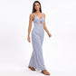 Striped Wide Leg Jumpsuit with Twist Front Cutout and Spaghetti Straps