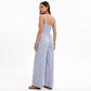 Striped Wide Leg Jumpsuit with Twist Front Cutout and Spaghetti Straps
