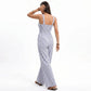 Striped Wide Leg Jumpsuit with Twist Front Cutout and Spaghetti Straps