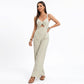 Striped Wide Leg Jumpsuit with Twist Front Cutout and Spaghetti Straps