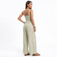 Striped Wide Leg Jumpsuit with Twist Front Cutout and Spaghetti Straps